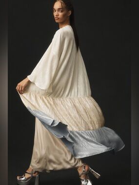 Anthropologie Pleated Colorblock Duster Cardigan One Size Flowy Kimono Shimmer